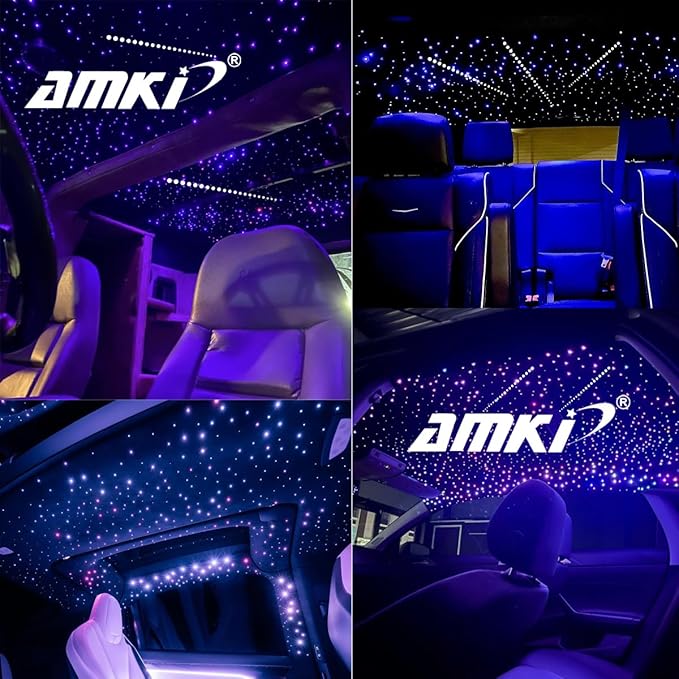 AMKI 200pcs 0.03in 6.5ft Twinkle Starlight Headliner Kit, Updated 2 in 1 Twinkle+Meteor Fiber Optic Light Box RGBW Sound Activated Mode for Car& Home Decoration, 180pcs Pure White Shooting Star