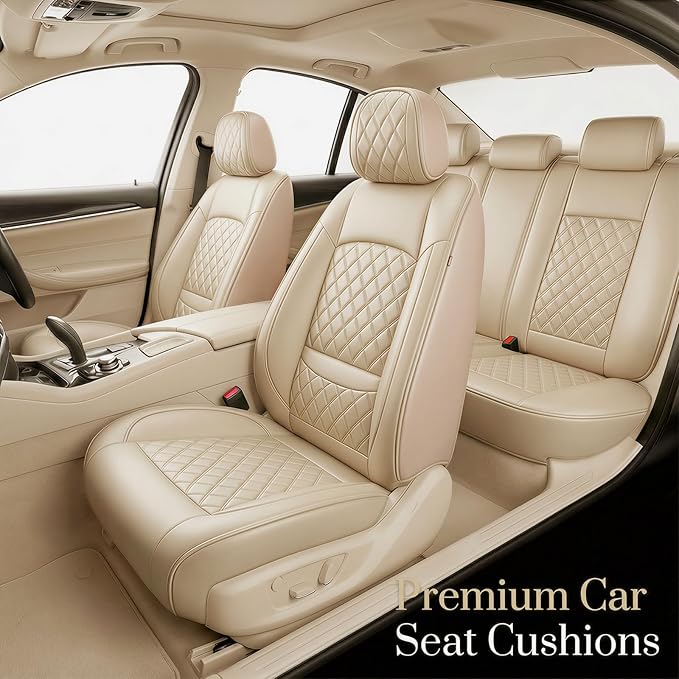 Fit for Santa Cruz Seat Covers Compatible with Hyundai Santa Cruz 2022-2026 - Waterproof Breathable Leather Automotive Seat Cushions Protector,Airbag Compatible,Only 2 front seat covers(Beige)