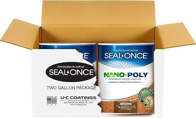 Seal-Once Nano+Poly Penetrating Wood Sealer with Polyurethane - Premium Waterproof Sealant -2 Gallon & Brown