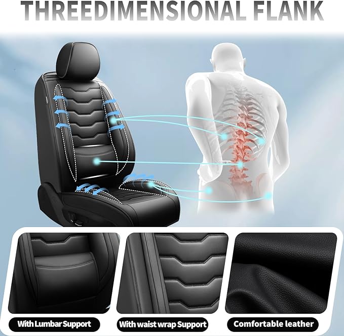 Fit Kicks Car Seat Covers Premium Leather Compatible with Nissan Kicks 2018 2019-2026 (5 Seats Full Set Waterproof Breathable All-Weather Seat Cushion Protector（5 Seats Black）