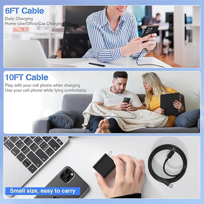 45W Super Fast Charger Type C for Samsung S26 S25 S24,3Pack 45W Dual Port USB C Fast Phone Charger Block & 6/10/10FT Type C Charging Cord for Samsung Galaxy S26 S25 Ultra/S23/S22,Android,iPhone 17