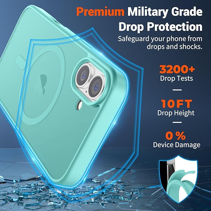 SUPFINE Magnetic for iPhone 17 Case with Screen Protector (Compatible with MagSafe)(Military Grade Drop Protection) Translucent Matte Shockproof with Anti-Fingerprint Phone Cover,Blue Green