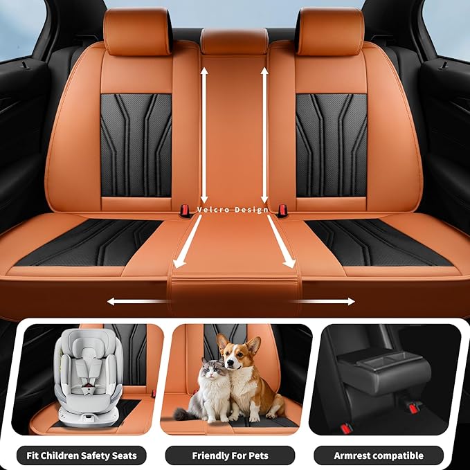 Fit CRV Car Seat Covers Premium Leather for Honda CRV cr-v 2011-2025 2026. Waterproof， Breathable, Scratch-Resistant & All-Weather Seat Cushion Protector (Front Seat,Orange&Black)