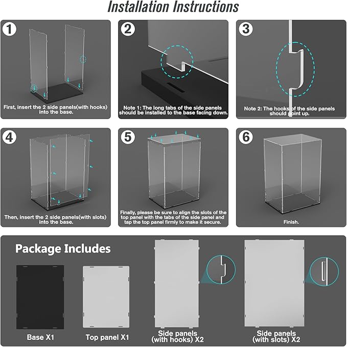 Choowin Acrylic Display Case for Zimomo Display for Labubu Display, 24 inch Tall Assemble Dustproof Display Box, Thickened Large Clear Display Cases for Collectibles Figures Dolls (White Base)