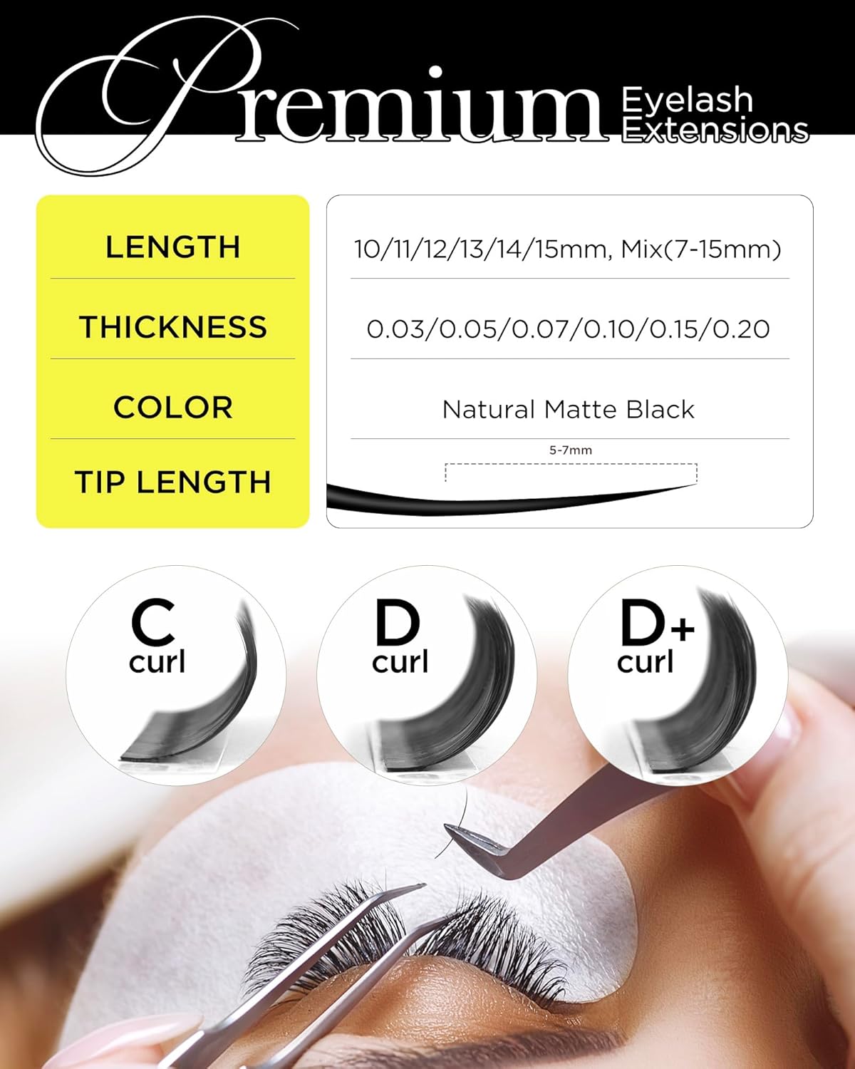 BEYELIAN Eyelash Extension 0.07 D+ Curl 7-15mm Mixed Tray Easy Fan Lash Extensions Volume Lashes Professional Use Natural Matte Black (0.07 D+ 7-15mm Mix)