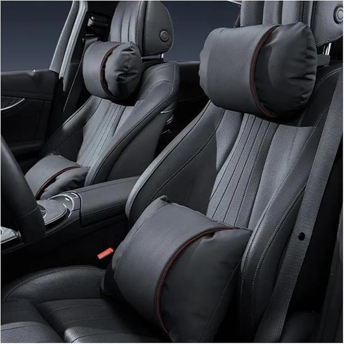 1/2PCS PU Leather Car Neck Pillow & Lumbar Support Cushion, Breathable Universal Seat Headrest Waist Pad, Soft Support Cushion for Daily Driving and Travel(C Style headrest)