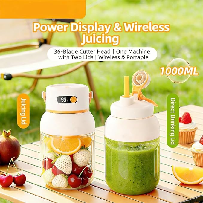 Portable Electric Juicer Cup with Zero Cord Hassle, USB-C Rechargeable Electric Blender with 18000 RPM Motor, Portable Wireless Juicer Cup for Home, Gym, Office and Outdoor (1000ml 1pc)