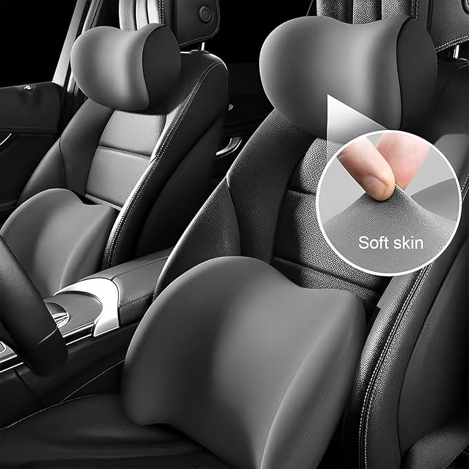 Headrest Lumbar Pillows Car Seat for Ford F150 2011-2025, Ergonomic Neck Back Support Cushion, Comfortable Breathable Washable Cover, Memory Foam, Blue