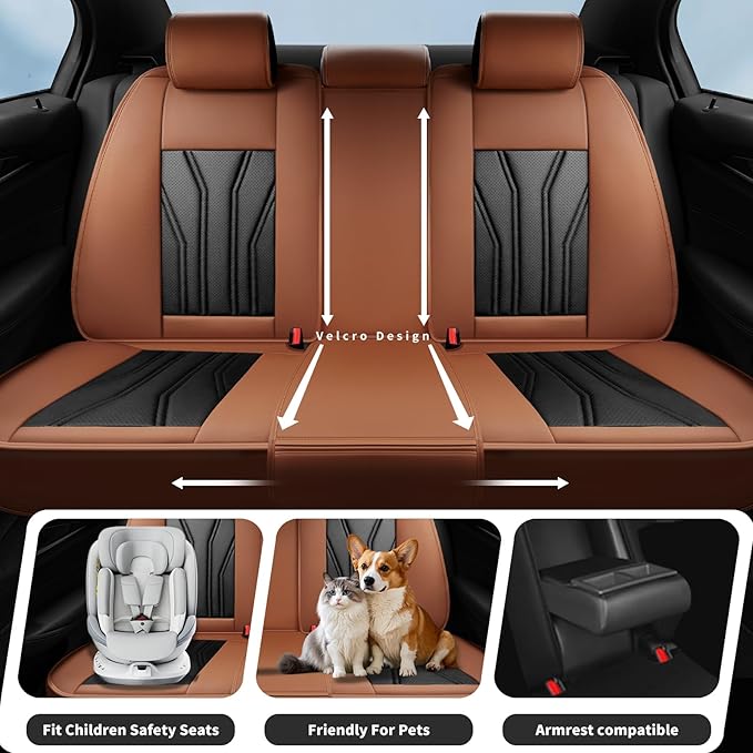 Fit Tucson Car Seat Covers Premium Leather for Hyundai Tucson 2010-2025 2026. Waterproof， Breathable, Scratch-Resistant & All-Weather Seat Cushion Protector (Front Seat, Brown&Black)