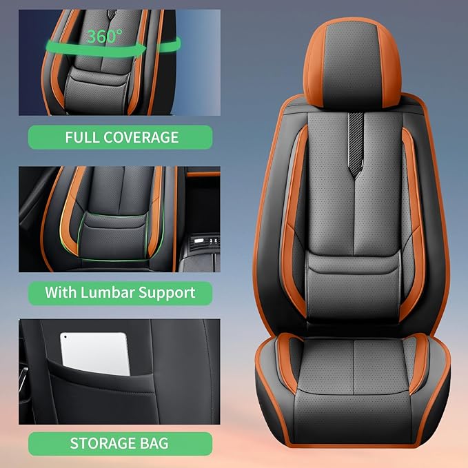 Fit Forester Car Seat Covers for Subaru Forester 2007-2024 2025 2026 -Upgraded Premium Waterproof & Breathable Leather,Airbag Compatible,All-Weather Seat Cushion Protector,Full Set,Black-Brown