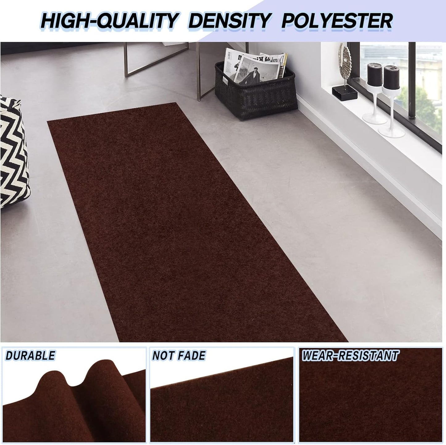 Custom Size Backed Non-Slip Area Rugs Runner, Easy Clean, Waterproof Runner Rugs for Hallway Entryway, Kitchen, Laundry, 2FT x 12FT, Brown