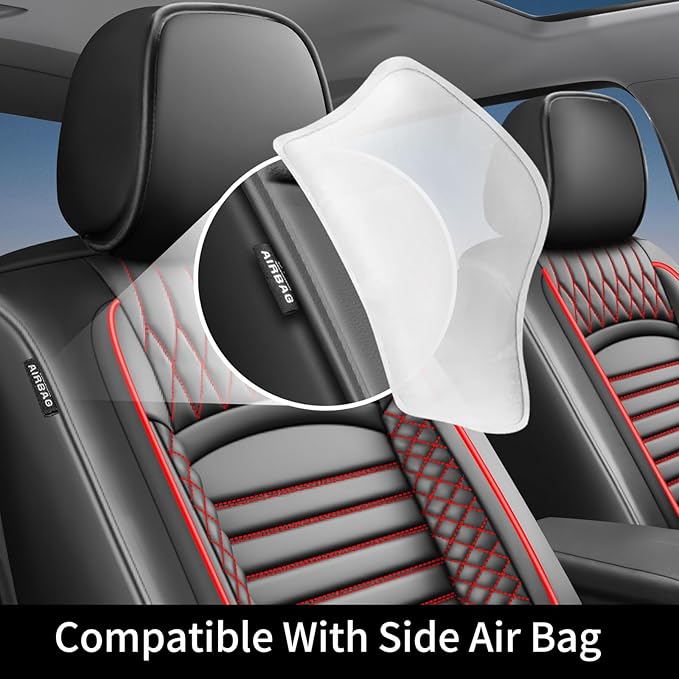 Fit Tucson Car Seat Covers for Hyundai Tucson 2010-2024 2025 2026 - Upgraded Premium Waterproof & Breathable Leather, Airbag Compatible, All-Weather Seat Cushion Protector (2 Front/Black+Red)