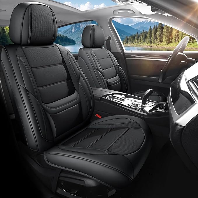 Car Seat Covers Full Set Custom Fit for Saturn Aura 2006-2009,Premium Faux Leather with Lumbar Support, Breathable, Anti-Slip & Soft Touch(Black,Fullset)