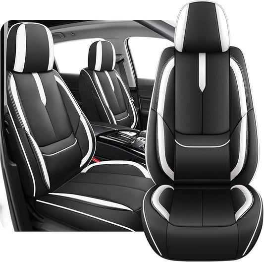 Fit for 98% of Mercedes Benz Car Seat Covers, Premium Nappa Leather Seat Cover, Fully Wrapped Protect Modern Style Seat Cover (2-Seat Standard, Black & White)