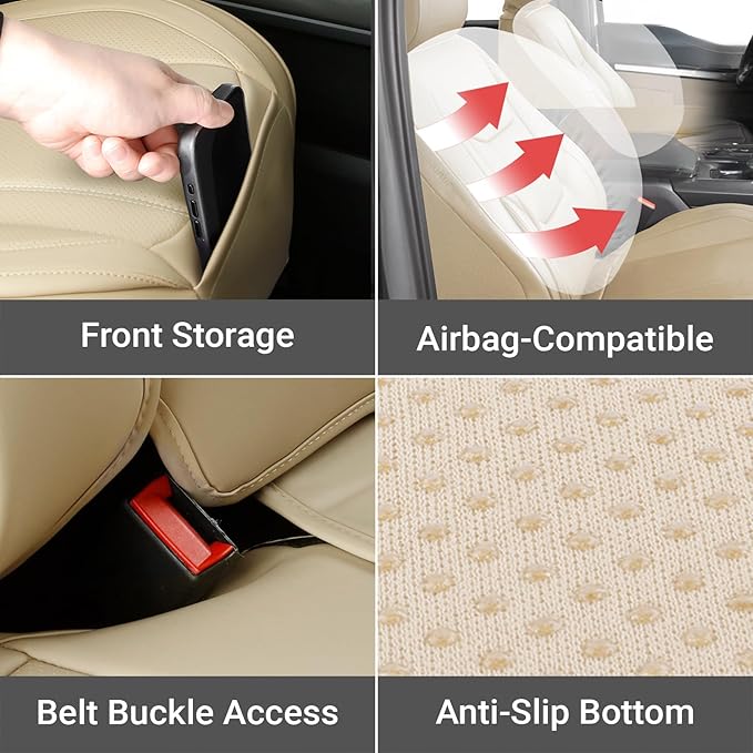 Coverland Custom Fit Car Seat Covers for SUV Compatible with [2021-2026 Ford Bronco 4-Door] Premium Car Seat Cover Water Resistant Leather Non-Slip Interior Protector [Full set Beige - Size Chart X62]