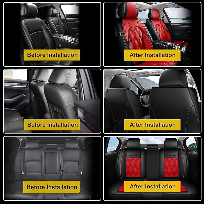 AOMSAZTO Car Seat Covers Full Set Fit for Cadillac SRX 2010-2016 Waterproof Faux Leather Car Seat Cushions Automotive 5 Seat Covers Set（Black&Red）