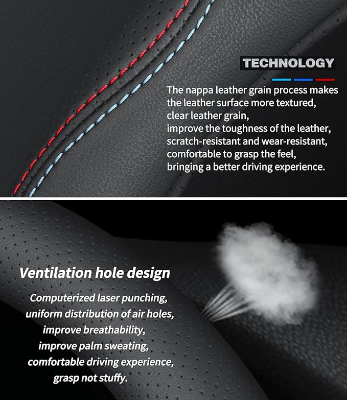 Custom-Fit Leather Car Steering Wheel Cover for Honda, C-Style, Non-Slip, Breathable