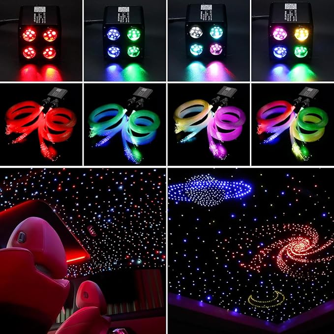 AKEPO 36W 4 Color Twinkle Fiber Optic Starlights Headliner Lights Kit, Optical Fibers Music Sync Bluetooth APP Control Starlight Kit, 2400pcs*13.1ft