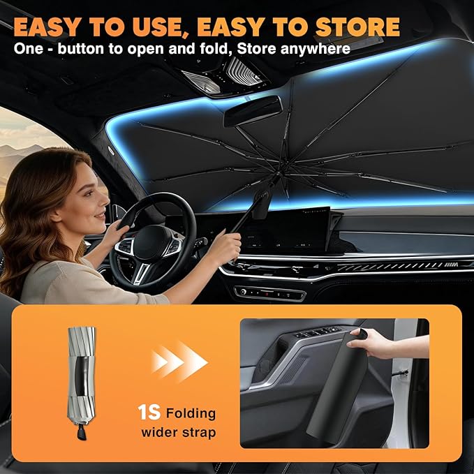 KUST Custom Fit Windshield Sun Shade Umbrella for Chevrolet Chevy Colorado 2015-2022 | Foldable Sunshade with Bendable Handle | Blocks Heat & UV Scratch Resistant Keep Cool Sunshield