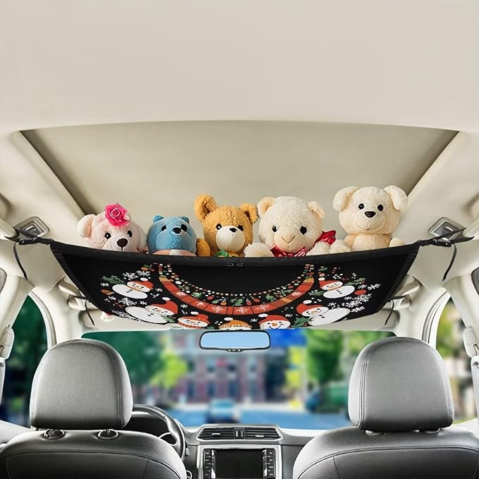 Generic Christmas Necklace Snowman Car Storage Mesh Organizer Ceiling Cargo Net Double-Layer Adjustable Zipper Truck SUVs Travel Road Trip Essentials Interior Organizer Christmas Decor Gifts