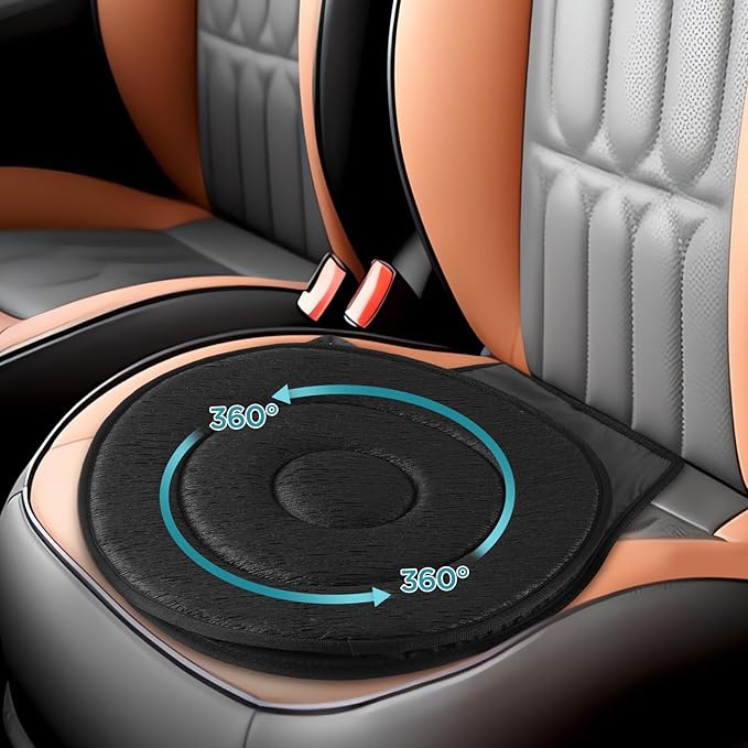 FACULX Rotating Seat for Car 360° Swivel Seat for Car for Elderly Non-Slip Portable Rotating Car Seat Pad for Driving, Chairs, Stool Chair, Ergonomic Design (Black)