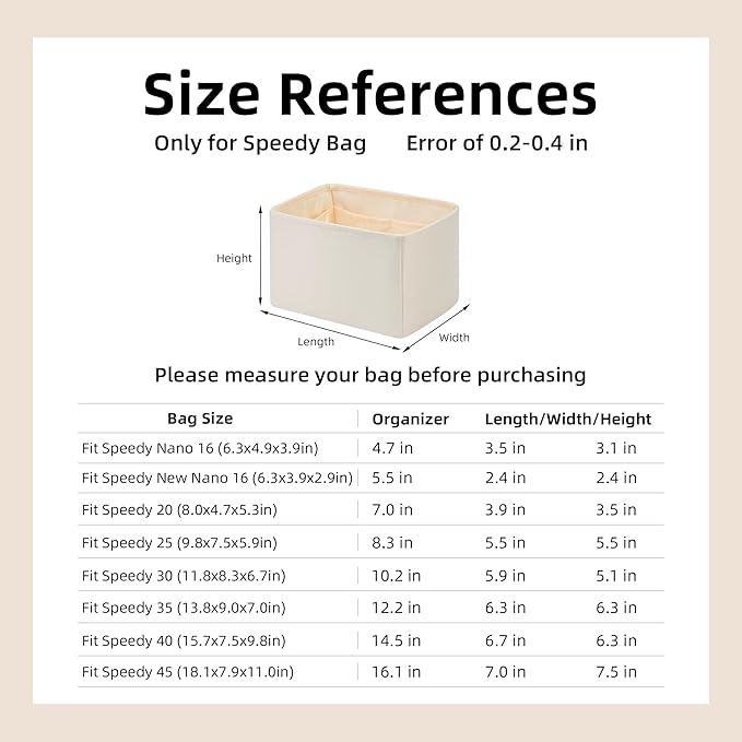 DGAZ Silk Purse Organizer Insert Fits LV Speedy 16/20/25/30/35/45 bags，Silky Smooth Bag Organizer，Luxury Handbag & Tote Shaper（Craie，SP20）