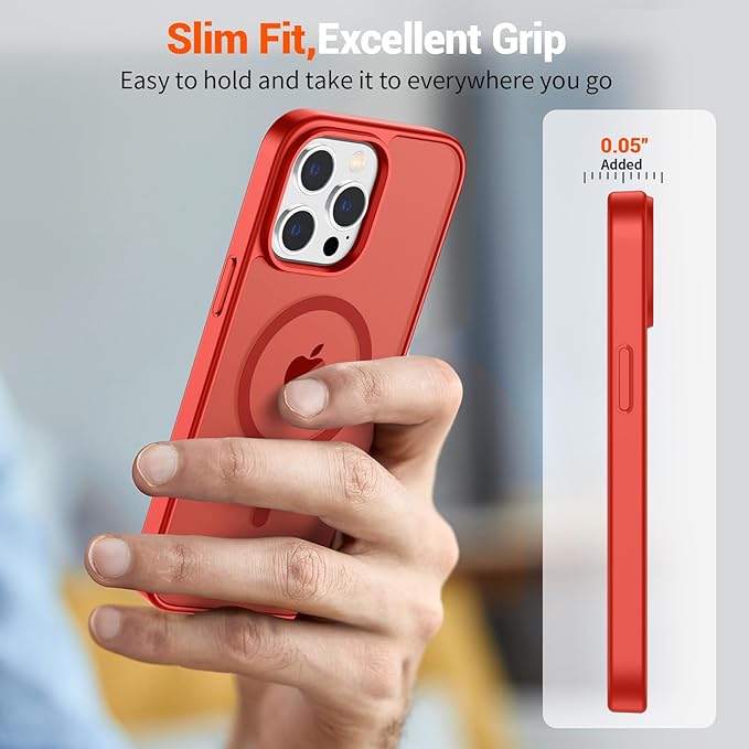 SUPFINE Magnetic for iPhone 15 Pro Max Case (Compatible with MagSafe) (Military Grade Drop Protection) Slim Translucent Matte Shockproof with Anti-Fingerprint Phone Case,Red
