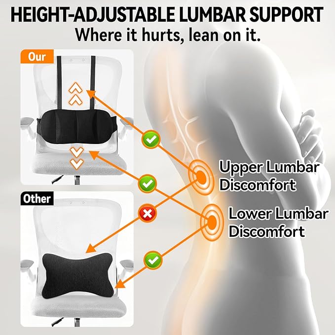 Lumbar Support Pillow for Office Chair and Car Seat,Back Support for Office Chair Cushion,Adjustable Straps Securely Fixed Car Lumbar Support Pillow (Beige, for Office Chiar)