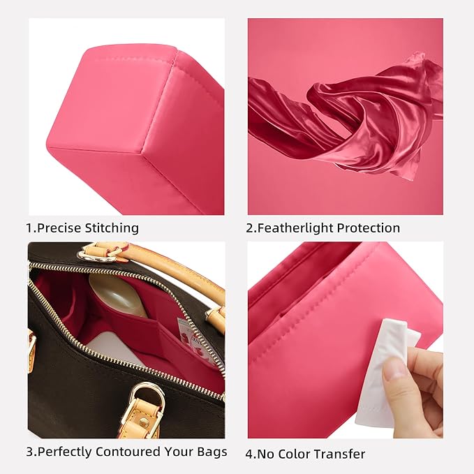 DGAZ Silk Purse Organizer Insert Fits LV Speedy 16/20/25/30/35/40/45 bags，Silky Smooth Bag Organizer，Luxury Handbag & Tote Shaper(Rose lipstick,SP45)