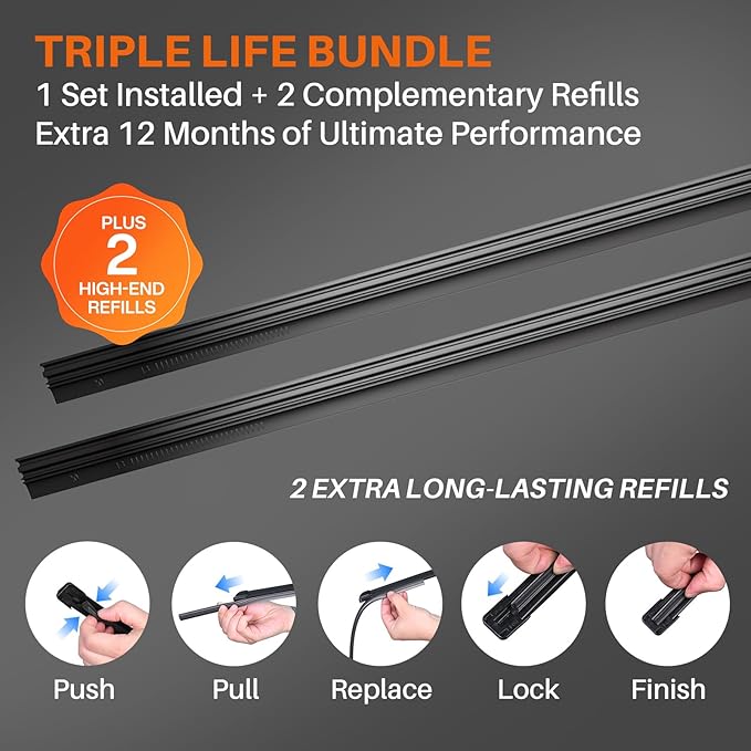 DOG TAIL Water Repellent Silicone Wiper Blades 17 inch (2 Pack) with Multiple Adapters and 2 Refills, Automotive Replacement Front Windshield Wiper Blades for My Car with Water Repellency DropClear