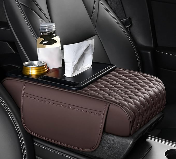 Car Armrest Center Console Cover for Acura Integra 2022–2025, Center Console Pad with Cup Holder, Multifunctional Armrest Cushion,C Coffee