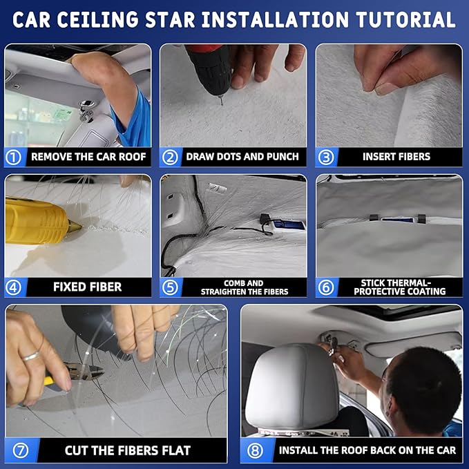Car Starlight Headliner Kit, Twinkle & Sound Activated RGBW 16W 1100pcs*0.02in*9.8ft Fiber Optic Starlight Kit with APP& Remote Controlled, Star Lights for Ceiling Car Roof/Home Decor