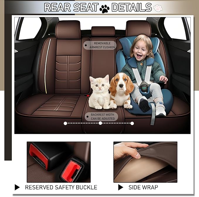 Leather Car Seat Covers Fit for Toyota Prius 2004-2024, 5 Seater Car Seat Cover, Premium Waterproof, Scratch Resistant Car Interior Accessories (Full Set with Pillow Coffee)