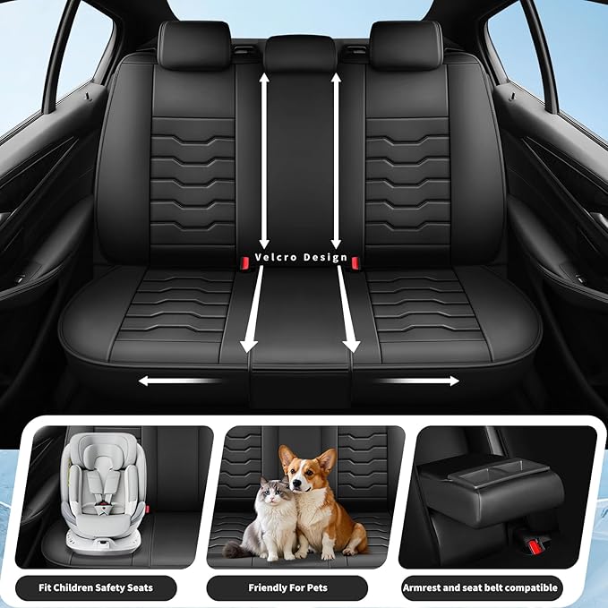 Fit Murano Car Seat Covers Compatible with Nissan Murano 2004-2025 2026 - Premium Leather， Waterproof Breathable， All-Weather Seat Cushion Protecto&Airbag Compatible (2 Front Seat Black)