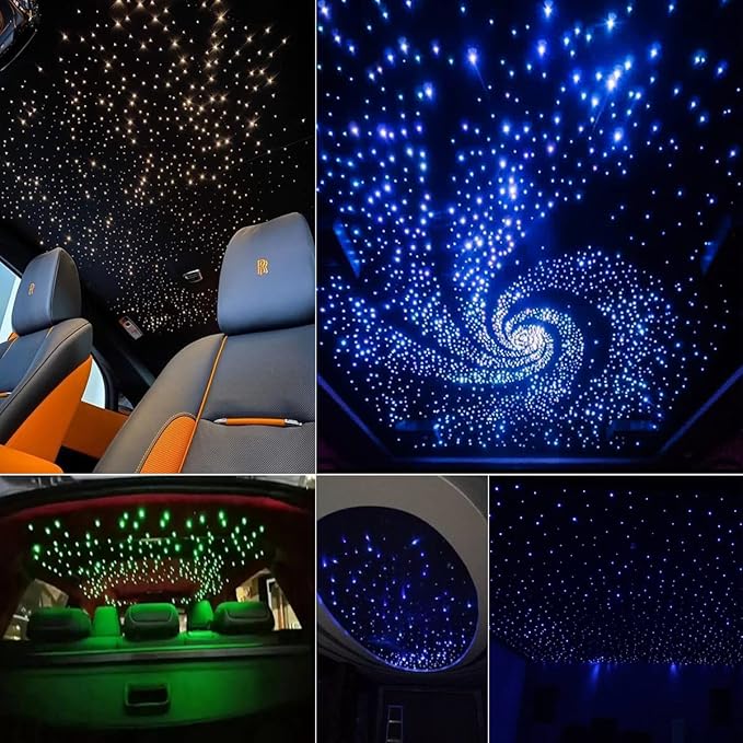 AKEPO 6W Mini Size Music Sync Fiber Optic Starlight Headliner Lights Kit, 295pcs Mixed Size Fibers(0.75+1+1.5mm) 9.8ft/3m App/28key Remote Control Star Ceiling Light Kit