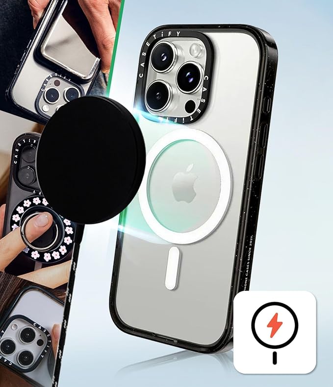CASETiFY Impact iPhone 15 Plus Case [4X Military Grade Drop Tested / 8.2ft Drop Protection/Compatible with Magsafe] - Fruit Stickers - Clear Black