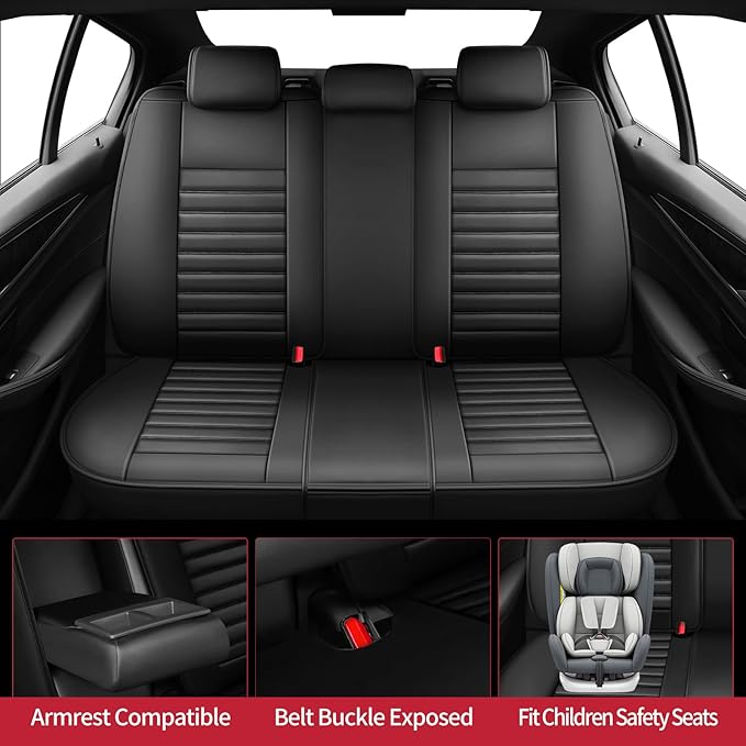 Fit CRV Car Seat Covers for Honda CR-V 2013-2024 2025 2026 - Upgraded Premium Waterproof & Breathable Leather, Airbag Compatible, All-Weather Seat Cushion Protector (Full Set, Black)