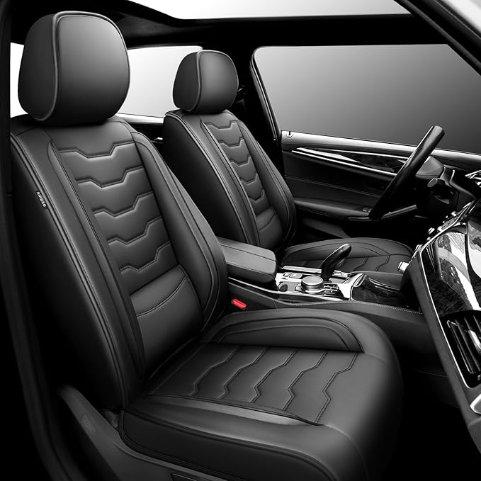 Fit Kicks Car Seat Covers， Compatible with Nissan Kicks 2018 2019-2026 -Premium Leather, Waterproof Breathable All-Weather Seat Cushion Protector Airbag Compatible（2 Seats Front Pair， Black
