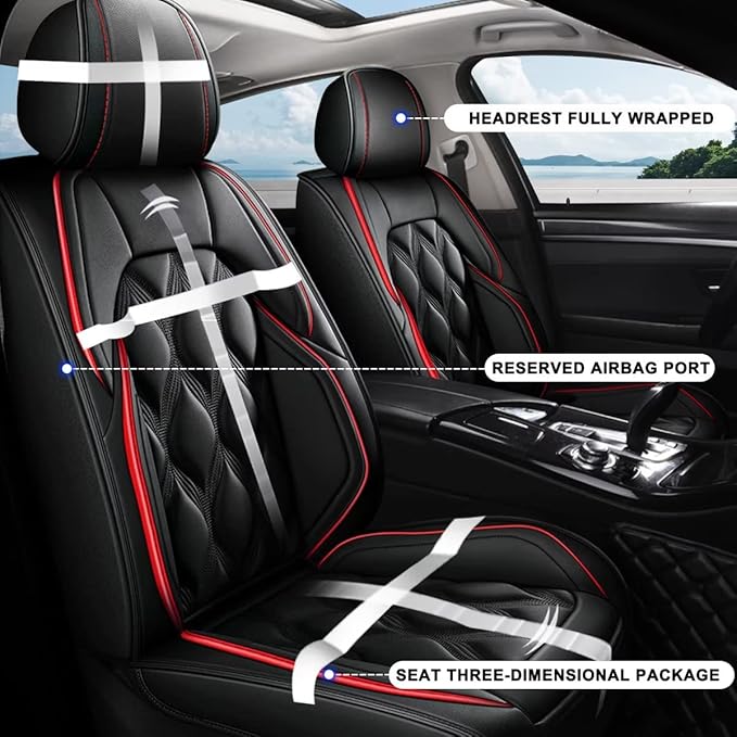 AOMSAZTO Car Seat Cover 2 Front Seat Fit for Nissan Titan 2009-2025 2026 Leather Car Seat Cushion Protector Compatible Airbag Waterproof Automotive Seat Covers Auto Seat Cushions Black