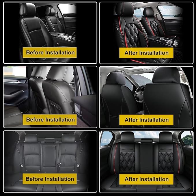 AOMSAZTO Car Seat Covers Full Set Fit for Toyota RAV4 2013-2026 Waterproof Faux Leather Car Seat Cushions Automotive 5 Seat Covers Set（Black&Red）
