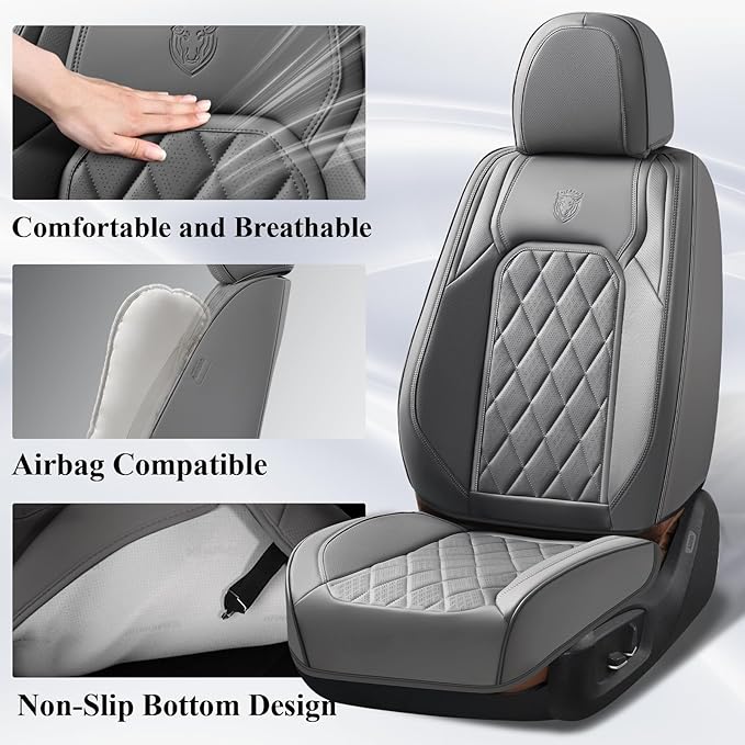 Coverado Car Seat Covers, Front Seat Cover, 2 Pack Luxury Faux Leather Seat Covers for Cars, Waterproof Car Seat Protector, Gray Car Seat Cover, Universal Car Seat Protectors Fit for Most Cars