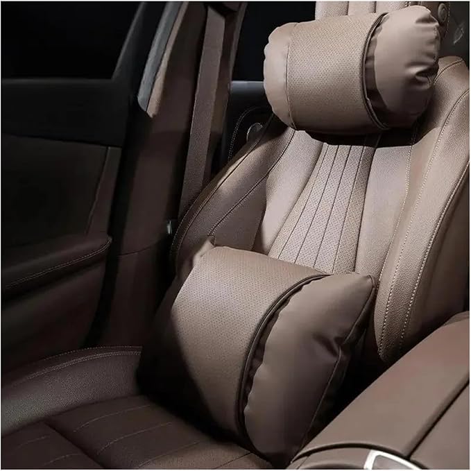 1/2PCS PU Leather Car Neck Pillow & Lumbar Support Cushion, Breathable Universal Seat Headrest Waist Pad, Soft Support Cushion for Daily Driving and Travel(C Style)