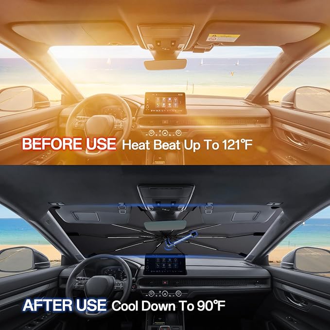 Windshield Sun Shade for Toyota Tacoma 2016-2024, Umbrella Car Shades with 360°Rotating Shaft, Foldable Front Window Sunshade for UV & Heat Protection