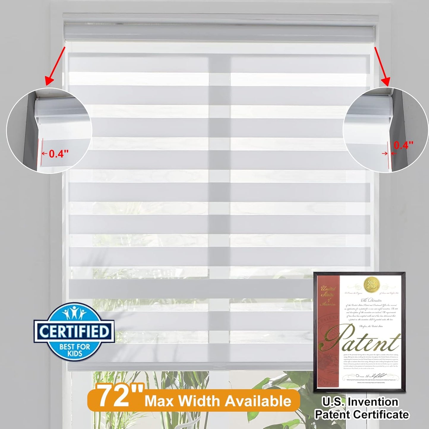 Persilux Cordless Zebra Blinds for Windows (58" W X 64" H, White) Free-Stop Roller Windows Shades Dual Layer Light Control for Day and Night, Light Filtering Sheer Shades for Home, Easy to Install