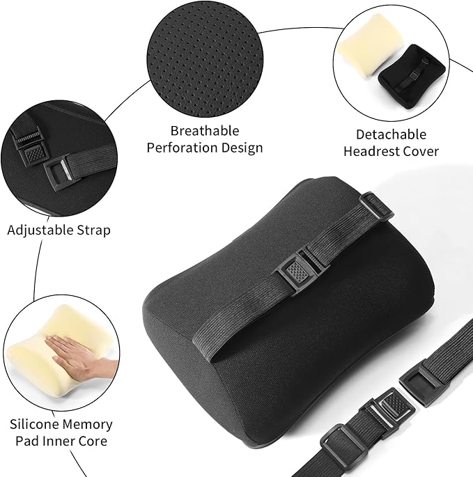 Car Headrest Pillow, Soft Memory Foam Car Neck Pillow with Adjustable Strap, Removable Breathable Cover for Long Drives & Office (Beige, Pack of 2)