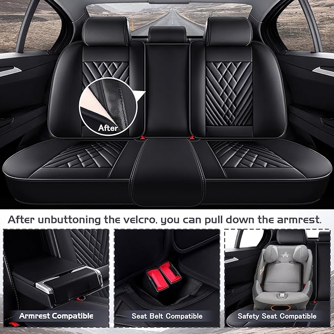 Truck Seat Covers for Toyota Tundra 2008-2026, Waterproof Premium Leather Full Coverage Car Seat Cover, Muscle Sport Style Auto Interior Seat Cover Sets (Full Set/Black)