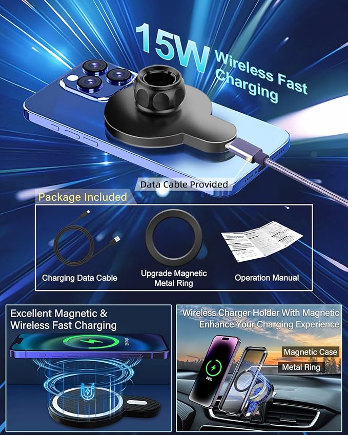 PZK Car Phone Holder for Chevy Trax 2024 2025 Accessories Custom Air Vent Chevy Car Phone Mount Magnetic 15W Fast Wireless Charger Hands Free 360° Rotation Automobile Phone Cradles