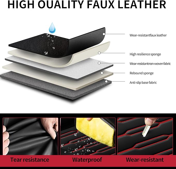 Fit HRV Car Seat Covers for Honda HR-V 2016-2024 2025 2026 - Upgraded Premium Waterproof & Breathable Leather, Airbag Compatible, All-Weather Seat Cushion Protector (2 Front/Black+Red)