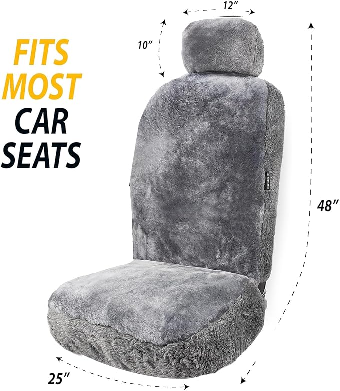 ZONETECH Sheepskin Seat Covers Fuzzy Car Seat Covers Grey Australian Merino Wool Fluffy Fur Auto Accessories All Season Protection for Your Seats Universal Fits Most Car SUV Airbag Compatible