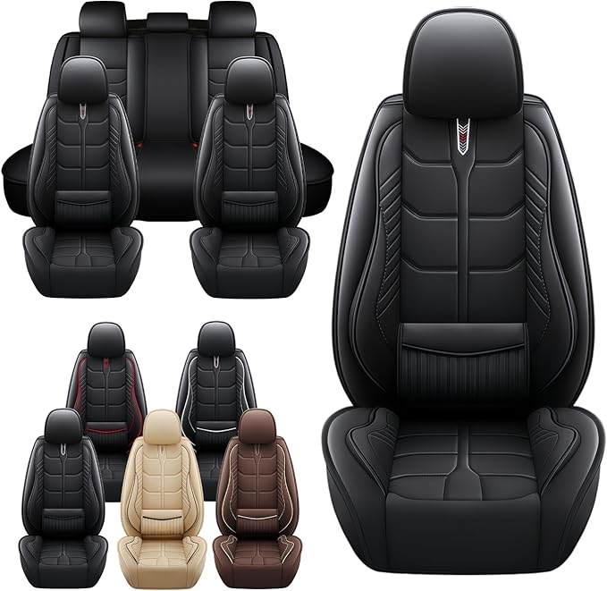 Leather Car Seat Covers Fit for Toyota Avalon Hybrid 2013-2024, 5 Seater Car Seat Cover, Premium Waterproof, Scratch Resistant Car Interior Accessories (Full Set Black)